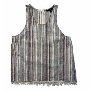 Drew Womens Top Striped Linen Viscose Sleeveless Size S Fringe Boho Comfy Artzy